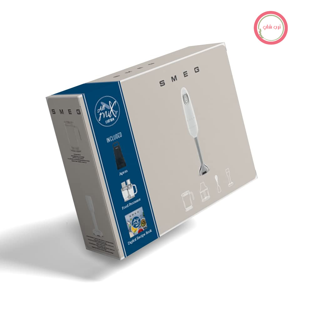 مخلوط کن دستی Smeg HBF12WHEU با عملکرد توربو و سیستم برش Flowblend، دسته ضد لغزش، قرقره کابل یکپارچه، لوازم جانبی شامل نمی‌شود، قدرت ۷۰۰ وات، سفید