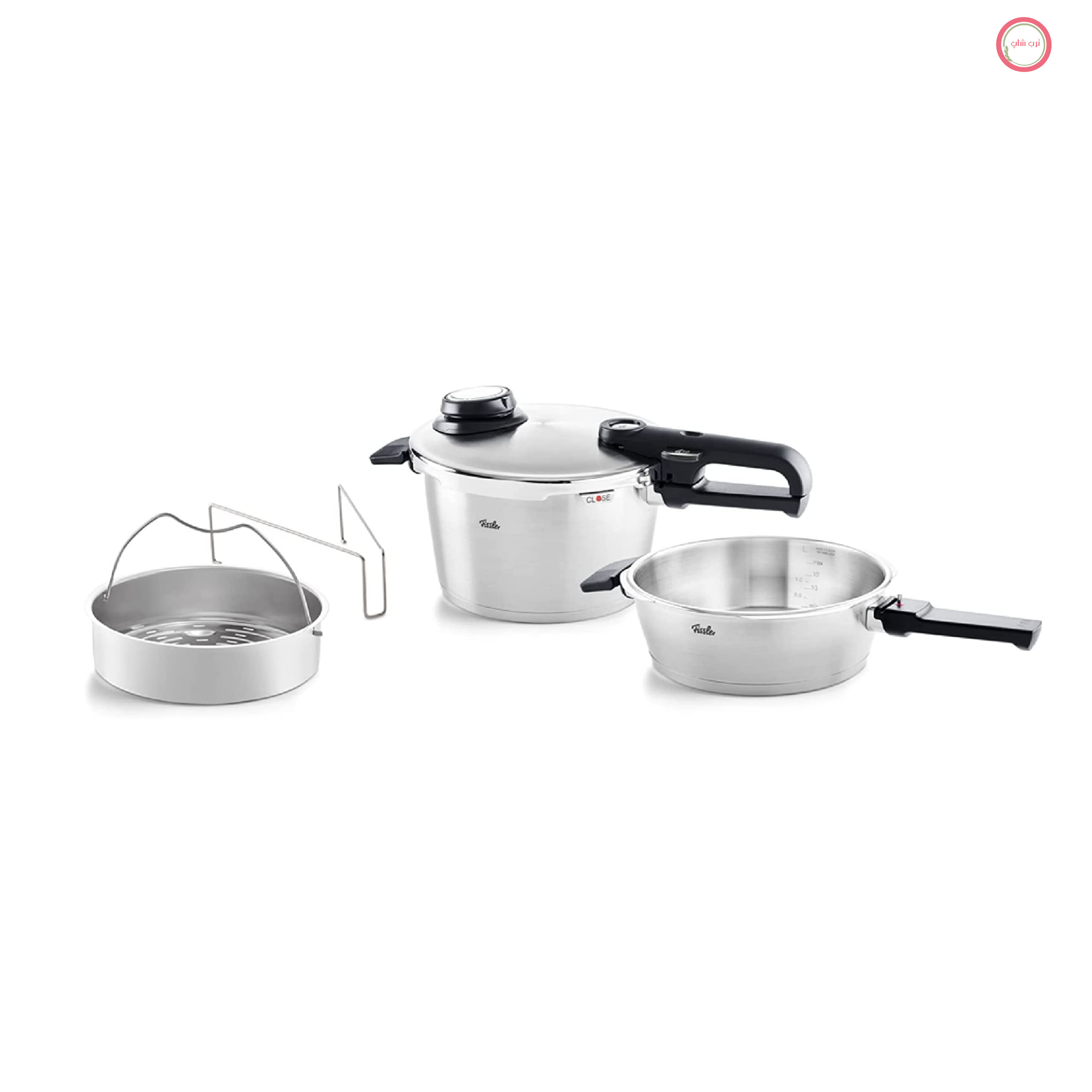 زودپز فیسلر آلمان ویتاویت پریمیوم Fissler Vitavit Premium  تکه ۴ (۴.۵ لیتر  و ۲.۵ لیتر  قطر ۲۲ سانت) شامل محفظه بخارپز ساخت آلمان