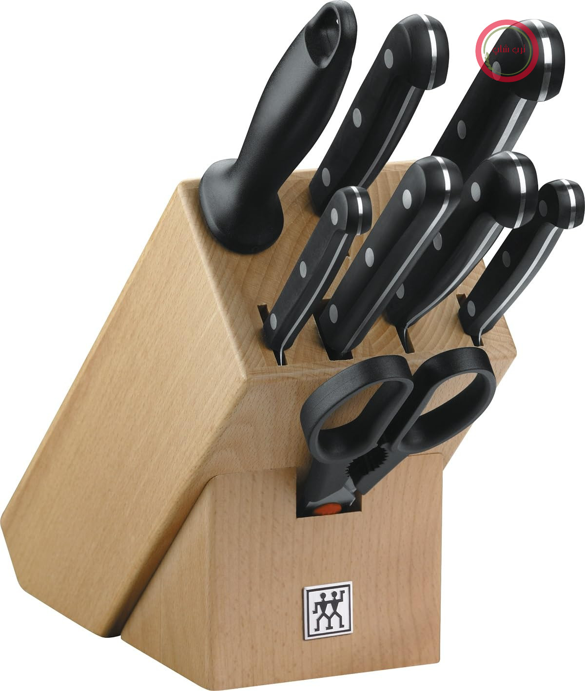 بلوک چاقوی دوقلوی گورمت ZWILLING، 9 تکه، بلوک چوبی، مجموعه چاقو، میله تیزکن، قیچی، استیل مخصوص ضد زنگ، 9 تکه دوقلوی گورمت مشکی