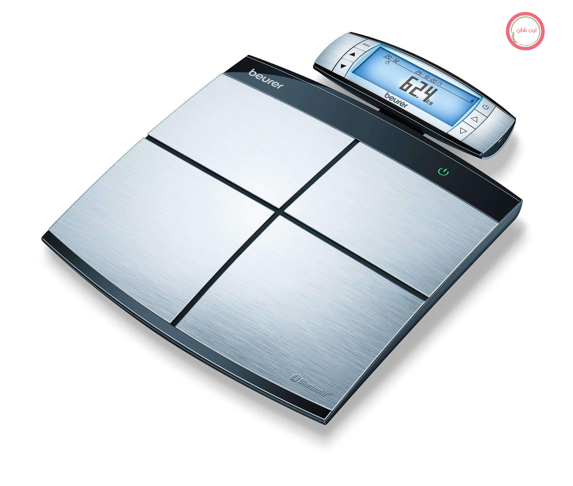 ترازو تشخیصی کامل بدن بیورر Beurer BF 105 ترازوی چربی بدن با اندازه‌گیری جداگانه بالاتنه و پایین‌تنه، دارای حسگرهای دستی، آنالیز اپلیکیشن