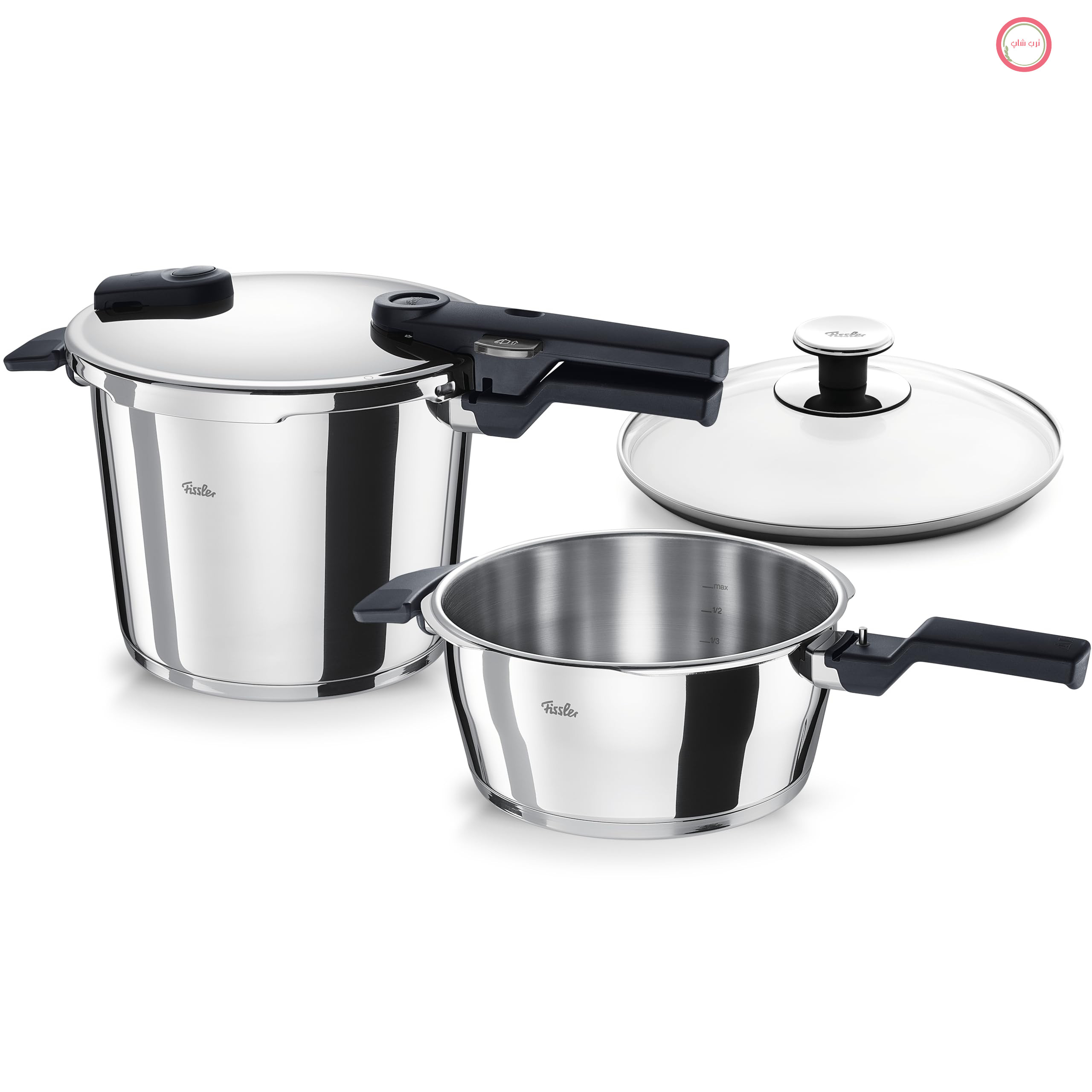 زودپز فیسلر آلمان ویتاکوئیک Fissler Vitaquick  (۲ زودپز با درب فلزی ۳.۵ لیتر + ۶ لیتر، ۱ درب شیشه‌ای اضافی) القایی ۹.۵ لیتر