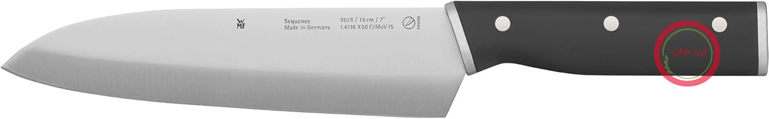 چاقوی سوشی WMF Sequence مدل Santoku، سایز 31 سانتی‌متر، ساخت آلمان، تیز، برش عالی، طراحی جنبشی، تیغه فولادی مخصوص، تیغه 18 سانتی‌متر