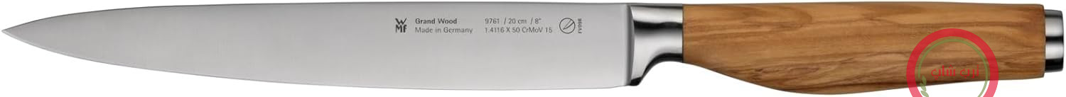 چاقوی گوشت WMF Grand Wood 33.4 سانتی‌متر، چاقوی دسته چوبی، ساخت آلمان، دسته چوب زیتون، چاقوی آهنگری شده، چاقوی آشپزخانه با تیغه فولادی مخصوص، برش عالی، دسته منحصر به فرد، تیغه 20 سانتی‌متر