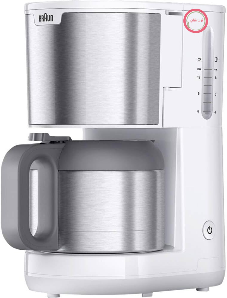 دستگاه قهوه ساز فیلتردار Braun PurShine KF1505 WH، پارچ حرارتی استیل ضد زنگ ۱.۲ لیتری برای حداکثر ۹ فنجان، سیستم OptiBrew، عملکرد ضد چکه، سبد فیلتر چرخان، خاموش شدن خودکار، ۱۰۰۰ وات، سفید