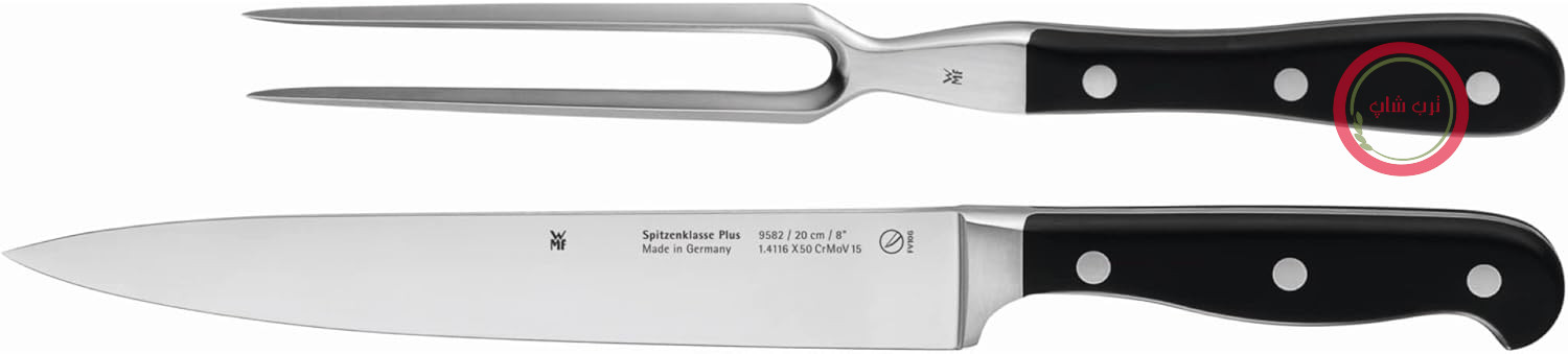 مجموعه منبت کاری WMF Spitzenklasse Plus 2 تکه، ساخت آلمان، 1 چاقوی آهنگری شده، 1 چنگال گوشت، برش عالی، تیغه فولادی مخصوص