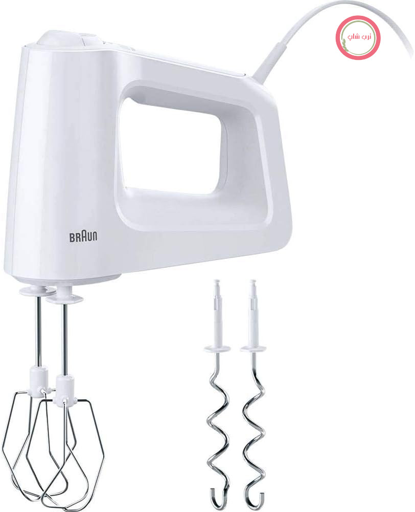 همزن دستی Braun MultiMix 3 HM 3000 - همزن دستی با 5 سطح سرعت و عملکرد توربو، شامل همزن و قلاب خمیر، 450 وات، سفید