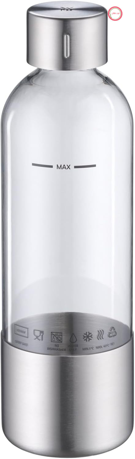 بطری آب گازدار WMF Element One - بطری جایگزین گازدار اصلی ساخته شده از PET با کیفیت بالا، سازگار با دستگاه کربناته آب WMF Element One، مقاوم و قابل استفاده مجدد، رنگ نقره‌ای، 0608016040