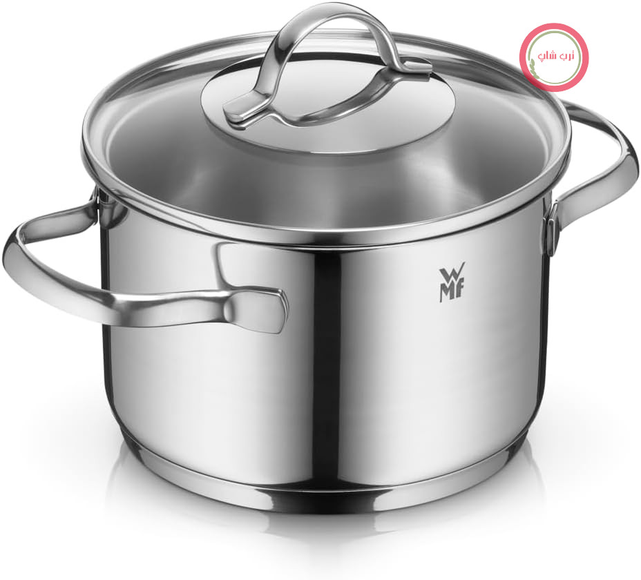 قابلمه بلند WMF با قطر تقریبی ۱۶ سانتی‌متر، ۱.۹ لیتر، لبه شیشه‌ای Provence Plus، درب شیشه‌ای Cromargan®، جنس استیل ضد زنگ، مناسب برای اجاق گازهای القایی، قابل شستشو در ماشین ظرفشویی