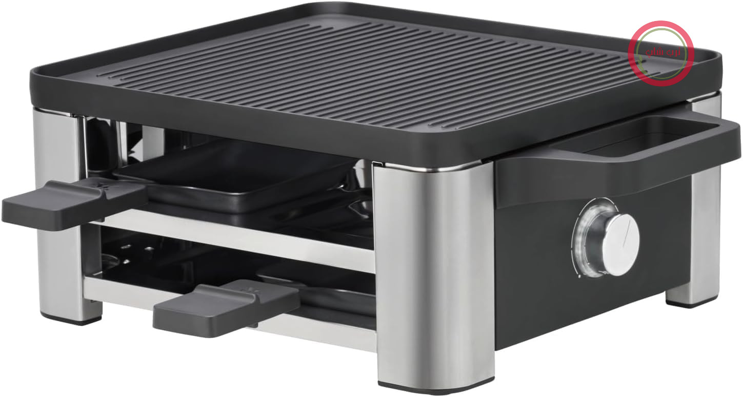 گریل WMF Lono Raclette با ماهیتابه و کشویی، Raclette 4 نفره، 870 وات، استیل ضد زنگ مات