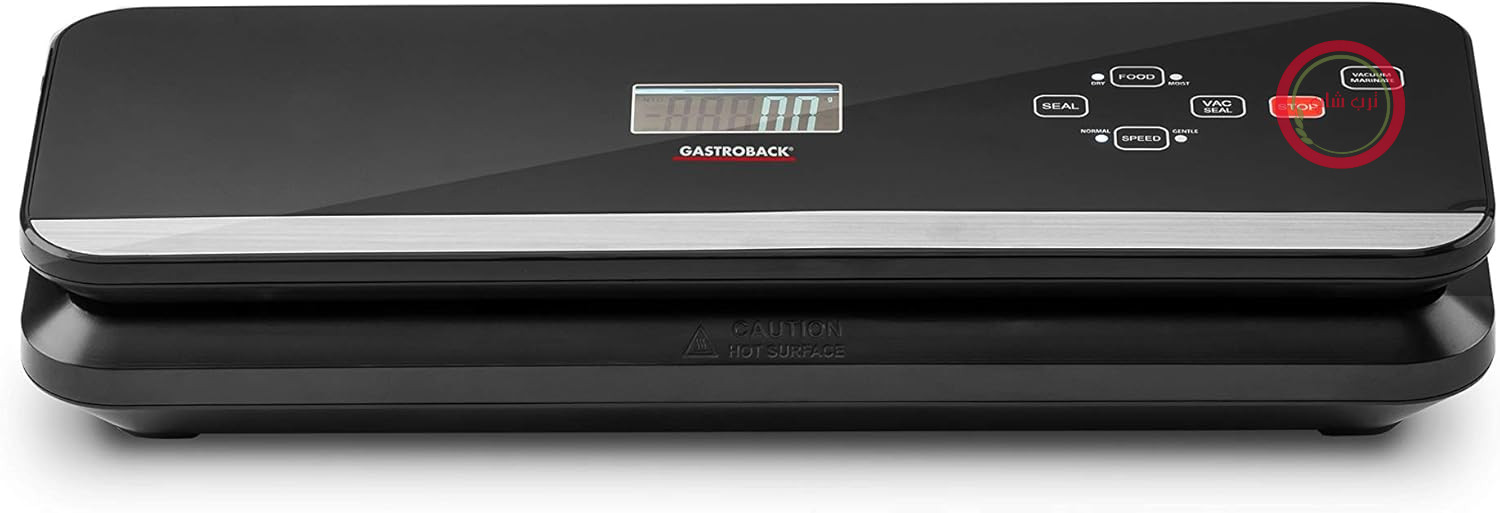 دستگاه درزگیر وکیوم GASTROBACK #46013 Design Advanced Pro، عملکرد حسگر لمسی، ظرفیت مکش ۸ لیتر در دقیقه (۰.۶ بار)، ۱۲۰ وات، شامل درب بطری، مشکی
