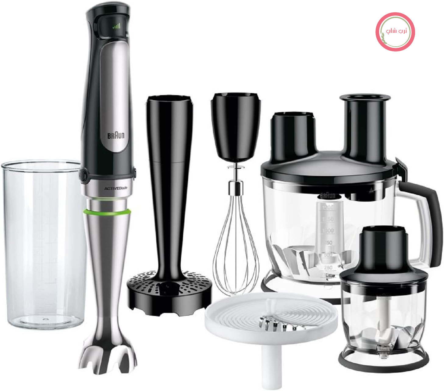 مخلوط کن دستی Braun MultiQuick 7 MQ 7087X - میله پوره ساز با پایه مخلوط کن استیل ضد زنگ قابل جدا شدن با فناوری ActiveBlade برای پوره کردن سخت ترین مواد، شامل مجموعه لوازم جانبی 5 تکه، 1000 وات، مشکی.