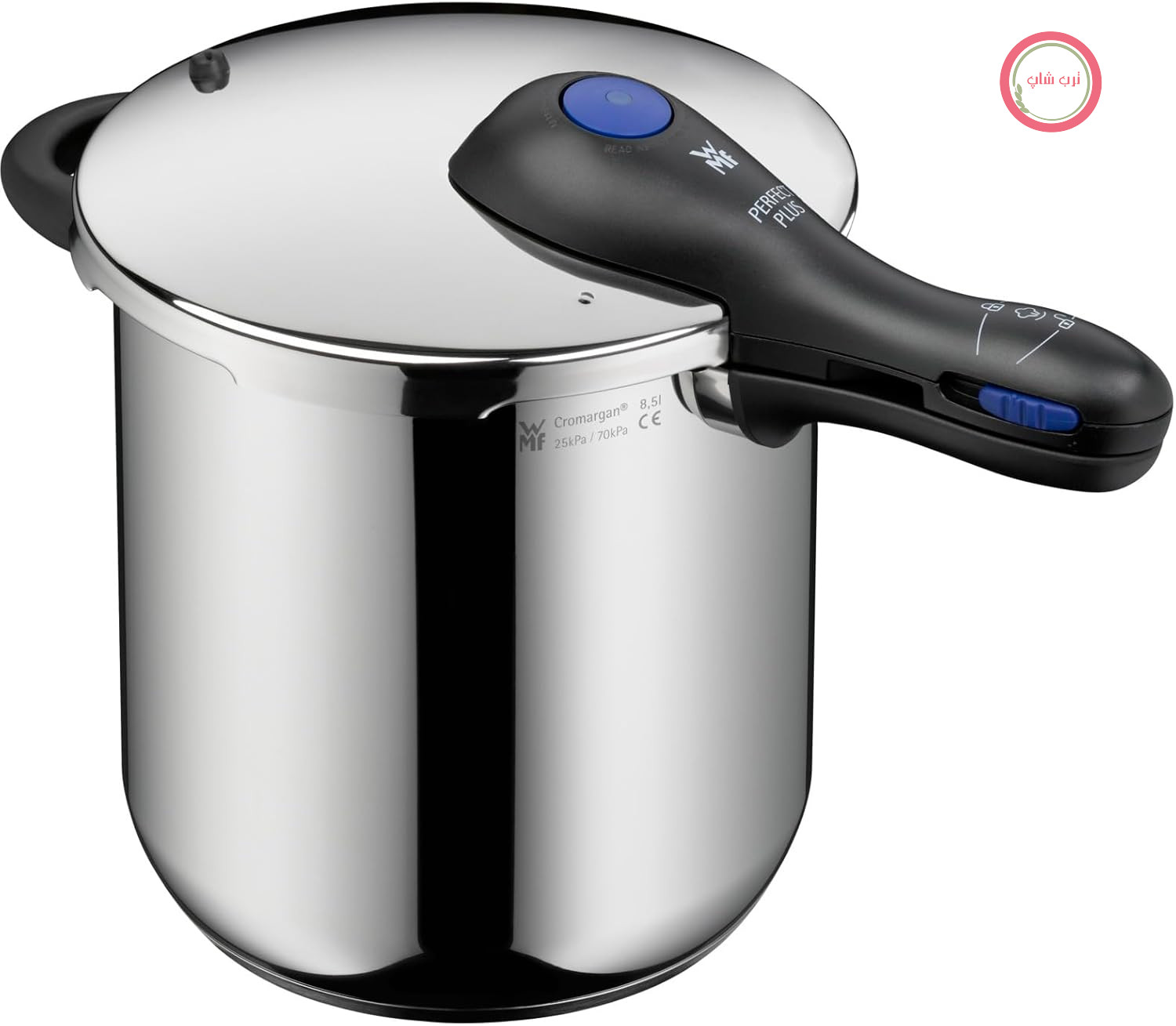 زودپز القایی WMF Perfect Plus One Pot 8.5 L، زودپز با محافظ شعله، سیگنال پخت بزرگ، 2 سطح پخت، دسته درب قابل جدا شدن، کنترل کننده مراحل پخت با یک دست، استیل ضد زنگ Cromargan براق