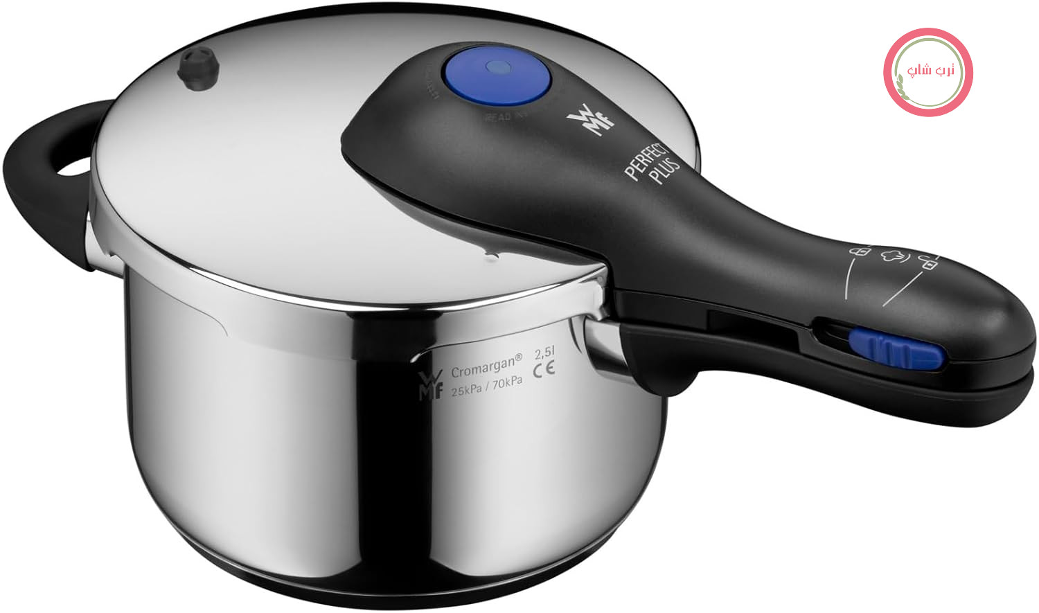 زودپز القایی WMF Perfect Plus One Pot 2.5 L، زودپز با محافظ شعله، سیگنال پخت بزرگ، 2 سطح پخت، دسته درب قابل جدا شدن، کنترل کننده مرحله پخت با یک دست، استیل ضد زنگ Cromargan براق