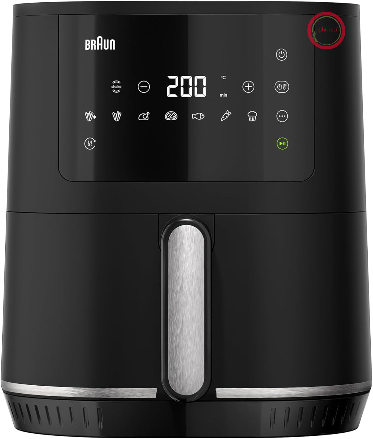 سرخ کن هوای گرم Braun MultiFry 3 HF 3030، ۴.۳ لیتر، ۱۵۰۰ وات، کنترل دمای دیجیتال، ۸۰-۲۰۰ درجه سانتیگراد، تایمر، ۸ برنامه، کنترل لمسی، روکش نچسب، سبد و رنده پخت، قابل شستشو در ماشین ظرفشویی، مشکی