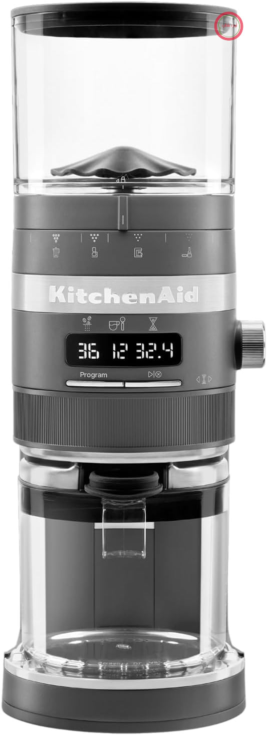دستگاه آسیاب قهوه KitchenAid مدل KAFEEMÜHLE - ARTISAN 5KCG8433 - با طرح مدال، نقره‌ای - از قهوه فرانسه تا اسپرسو (مدل 5KCG8433EMS)