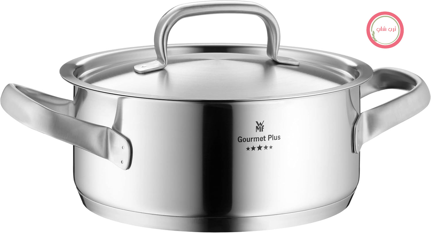 ظروف پخت و پز WMF با قطر تقریبی ۱۶ سانتی‌متر، ۱.۴ لیتر، Gourmet Plus، سوراخ بخار داخلی، دسته‌های کناری توخالی، درب فلزی، استیل ضد زنگ Cromargan، مناسب برای همه اجاق گازها از جمله اجاق‌های القایی، قابل شستشو در ماشین ظرفشویی