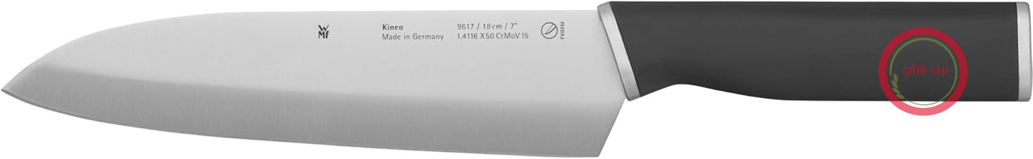 چاقوی WMF Kineo Santoku 31 سانتی‌متر، چاقوی سبک آسیایی، ساخت آلمان، چاقوی سوشی آشپزخانه، تیز، برش عالی، طراحی جنبشی، تیغه فولادی مخصوص، تیغه 18 سانتی‌متر