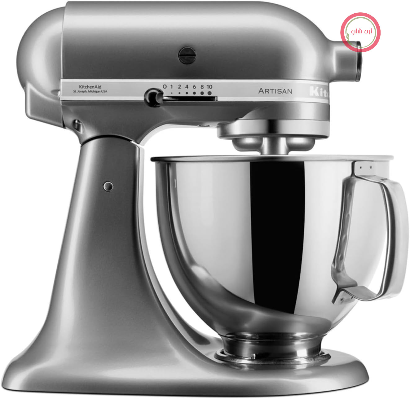 میکسر آشپزخانه KitchenAid - مدل Artis – دستگاه غذاساز با قابلیت شیب دادن – دستگاه خمیرزن با ۵ لوازم جانبی – ۲ کاسه از جنس استیل – حجم ۴.۸ لیتر – رنگ نقره‌ای