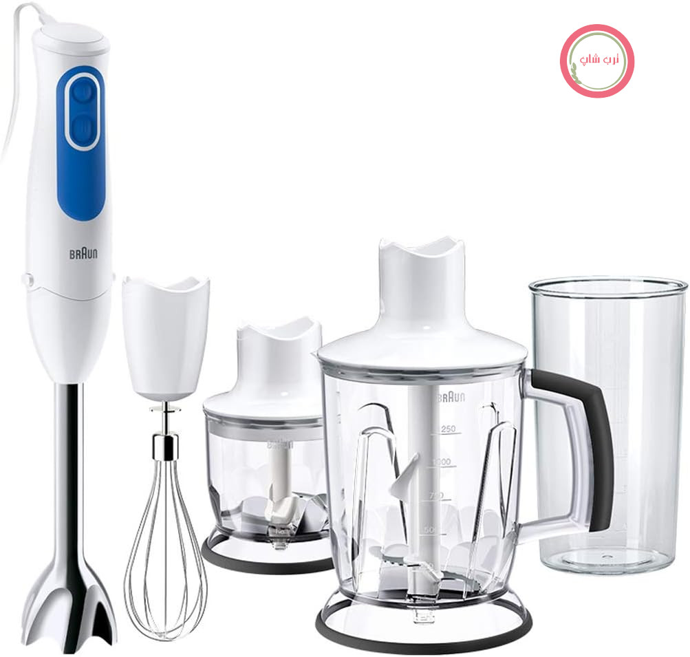 مخلوط کن دستی براون مدل Minipimer 3 MQ3045، جنس استیل ضد زنگ، 1.25 لیتر، بیانکو/بلو