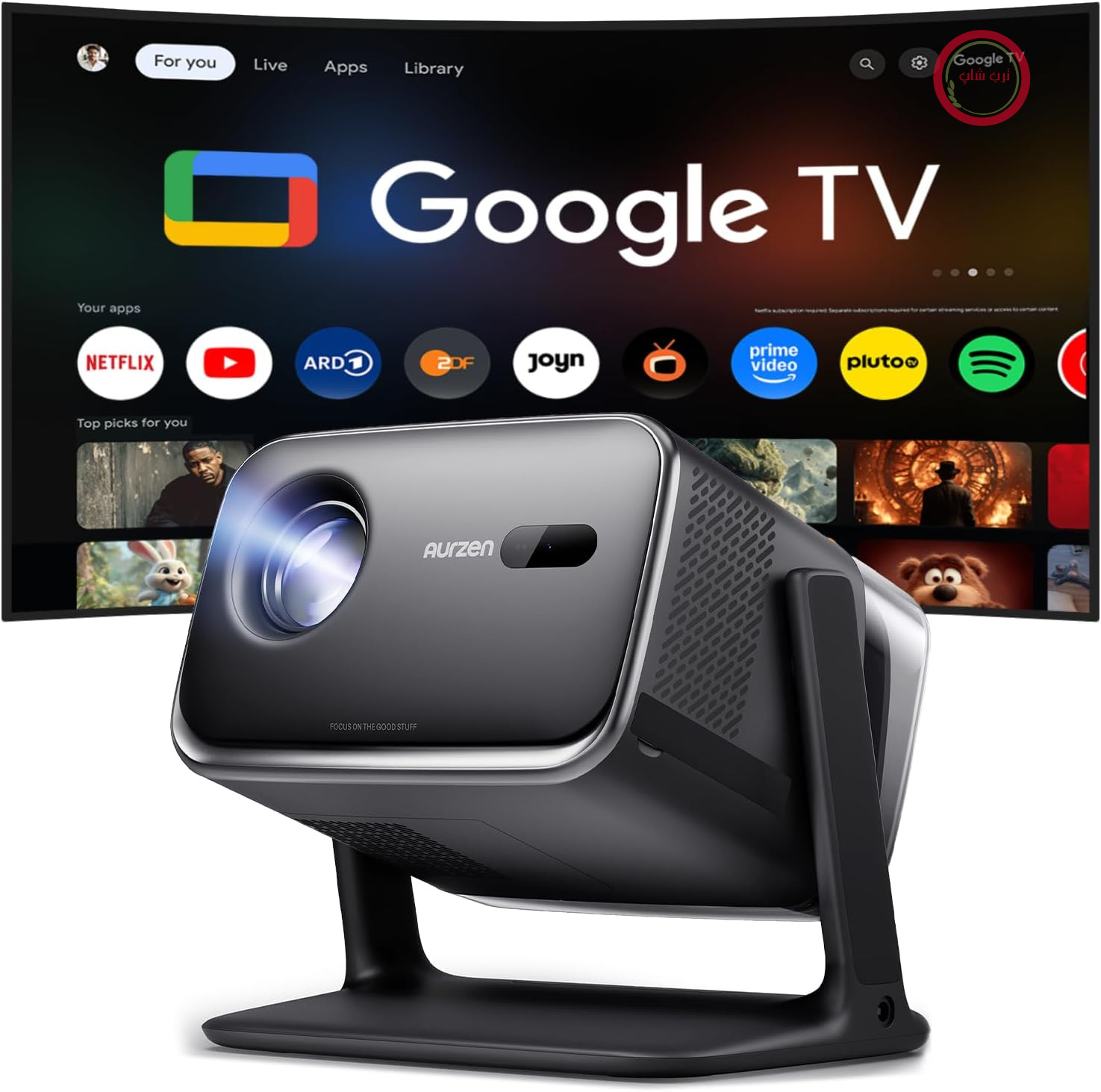 پروژکتور هوشمند Aurzen Boom Mini 4-in-1 با Google TV، پشتیبانی از 4K برای سینمای خانگی و فضای باز، صدای 20 وات DoIby، پروژکتور 500 ANSI، فوکوس خودکار ToF و تصحیح کیستون، وای فای/بلوتوث/تلفن همراه (مشکی)