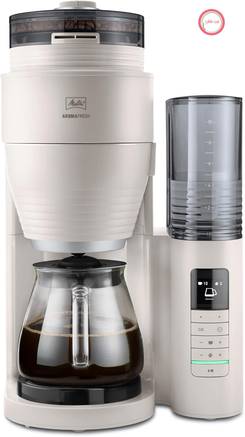 دستگاه قهوه ساز فیلتردار Melitta AromaFresh Pro X با آسیاب یکپارچه، مخزن آب جداشدنی، پارچ شیشه‌ای و عملکرد تایمر، برای تهیه حداکثر 10 فنجان قهوه، خاکستری گرم