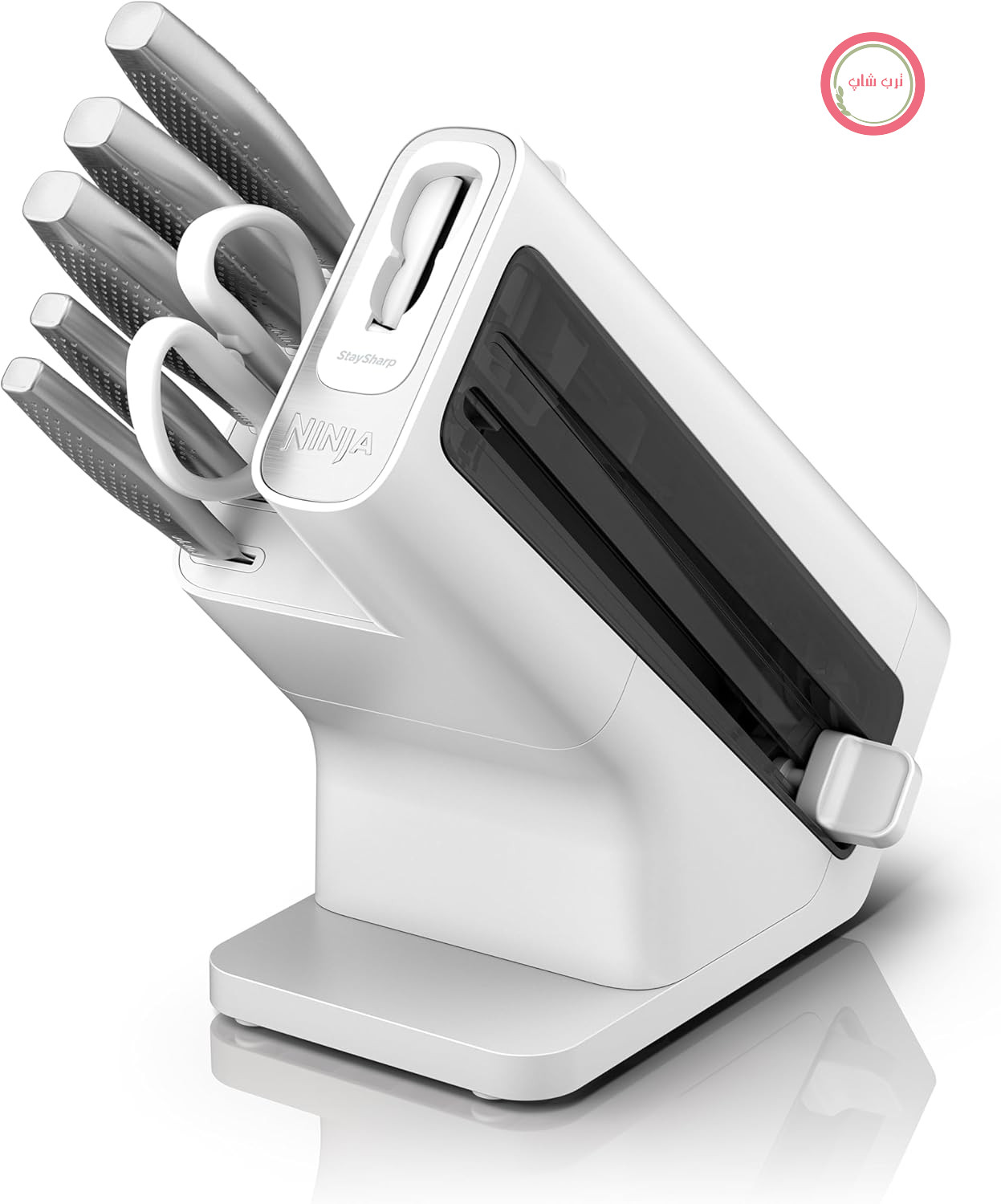 ست چاقوی استیل ضد زنگ 6 تکه Ninja StaySharp K62006EUWH با تیزکن چاقوی یکپارچه به همراه قیچی آشپزخانه و قیچی مخصوص گیاهان دارویی سفید