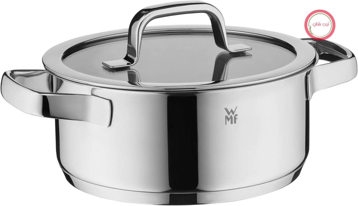 قابلمه القایی WMF Compact Cuisine با درب شیشه‌ای ۲۴ سانتی‌متری و ظرفیت ۵.۶ لیتر، جنس استیل ضد زنگ براق Cromargan، دارای قابلیت روی هم قرار گرفتن، دارای ترازوی داخلی