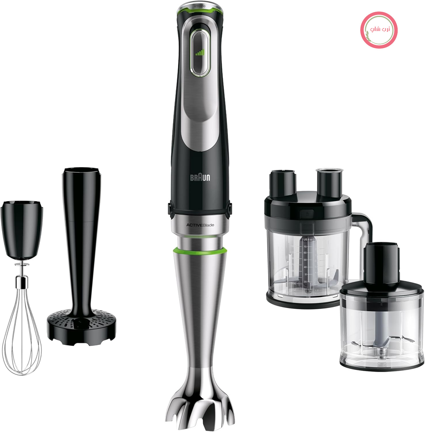 مخلوط کن دستی Braun MultiQuick 9 MQ - با Active PowerDrive و SplashControl، شامل خردکن، له کننده سبزیجات، مخلوط کن، خردکن و همزن، 1200 وات، مشکی/استیل ضد زنگ