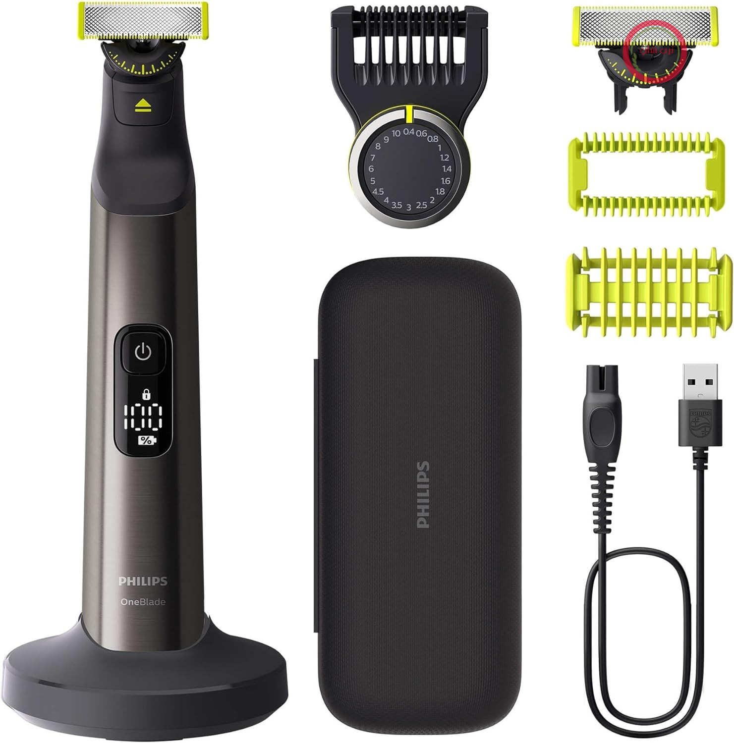 ریش‌تراش برقی صورت و بدن فیلیپس مدل OneBlade Pro 360، اصلاح‌کننده و اصلاح بدن، 2 تیغه 360 درجه، شانه دقیق، 2 عدد لوازم جانبی اصلاح بدن، کیف مسافرتی، پایه شارژ، برای صورت و بدن (QP6652/30)