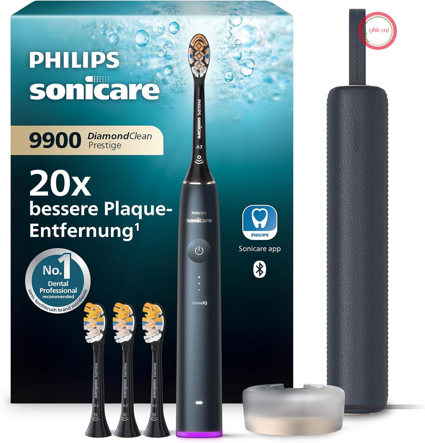 مسواک برقی Philips Sonicare DiamondClean 9900 Prestige با فناوری و اپلیکیشن SenseIQ، 5 حالت تمیز کردن، 3 سطح شدت، جعبه شارژ، آبی تیره، مدل HX9992/45
