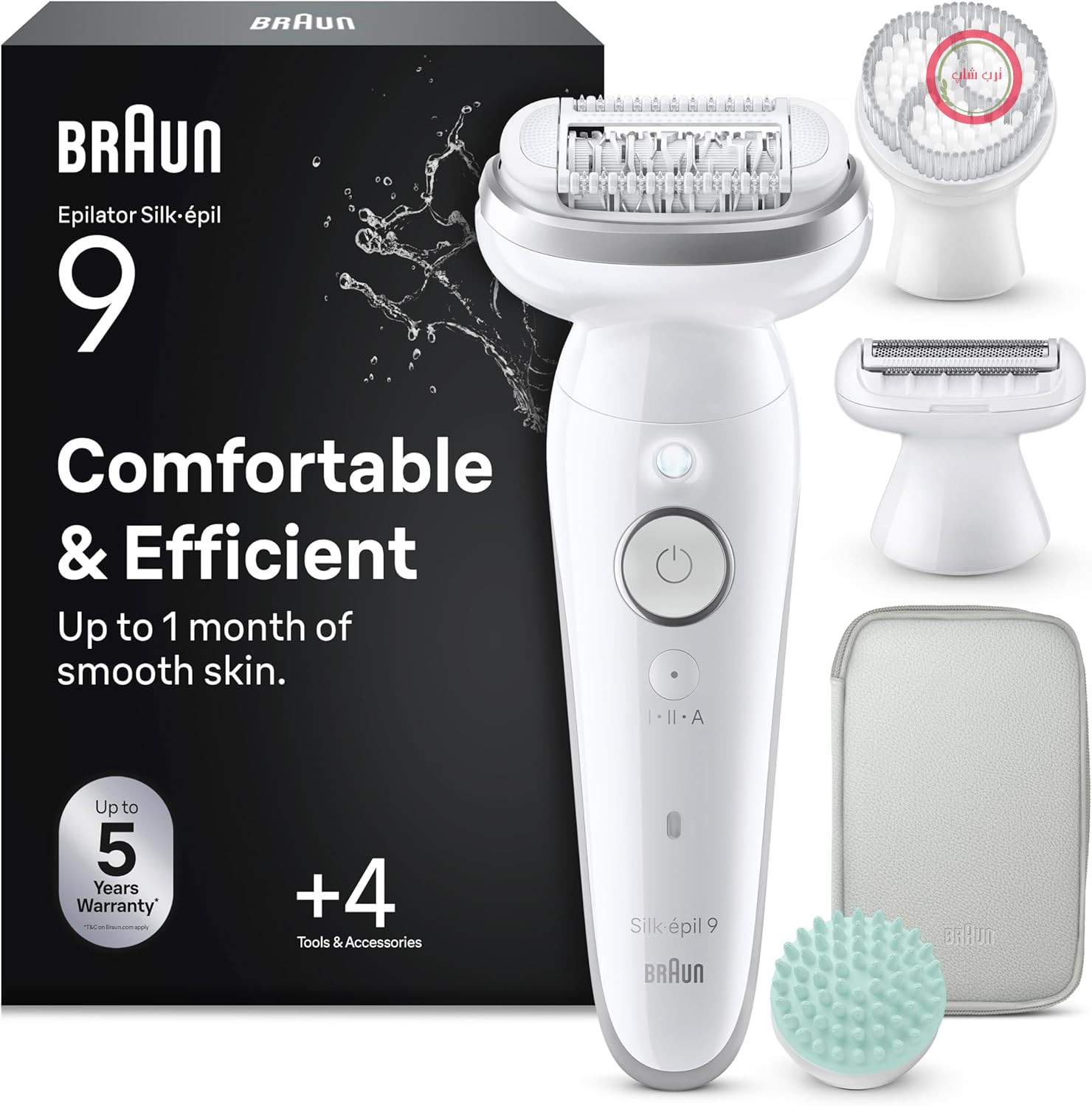 اپیلاتور زنانه Braun Silk·épil 9 SkinSpa، مجموعه همه کاره، سر چرخان برای رفع موهای زائد مرطوب و خشک، ضد آب، شامل برس لایه بردار، پد ماساژ، سری اصلاح، سری اصلاح - 9-080، نقره ای