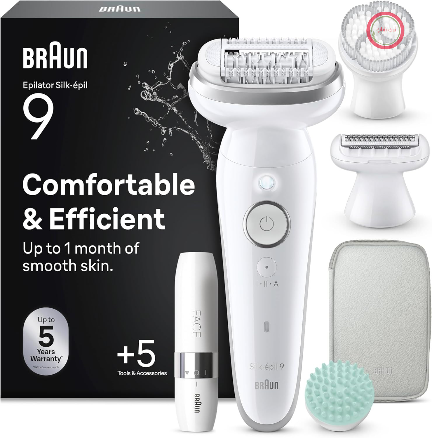 اپیلاتور زنانه Braun Silk·épil 9 SkinSpa، مجموعه همه کاره، سر چرخان، رفع موهای زائد خشک و مرطوب، ضد آب، شامل برس لایه بردار، پد ماساژ، تیغ، ماشین اصلاح، ماشین اصلاح صورت، 9-381، نقره ای
