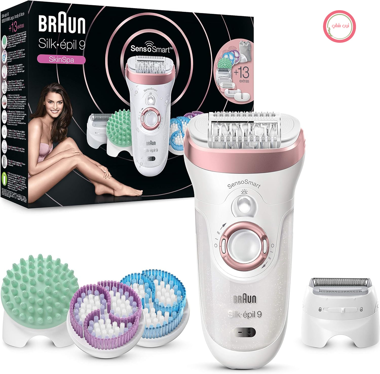 ست اپیلاتور/موبر زنانه Braun Silk-épil 9 Skinspa، با کنترل فشار، اپیلاتور خشک و مرطوب با ۱۳ وسیله اضافی، ۹-۹۹۰، رز/طلایی