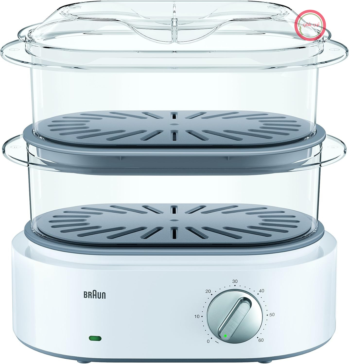 بخارپز براون مدل Identity Collection FS 5100WH با توان 850 وات، دارای 2 سبد برای غذا و پخت و پز، تایمر داخلی